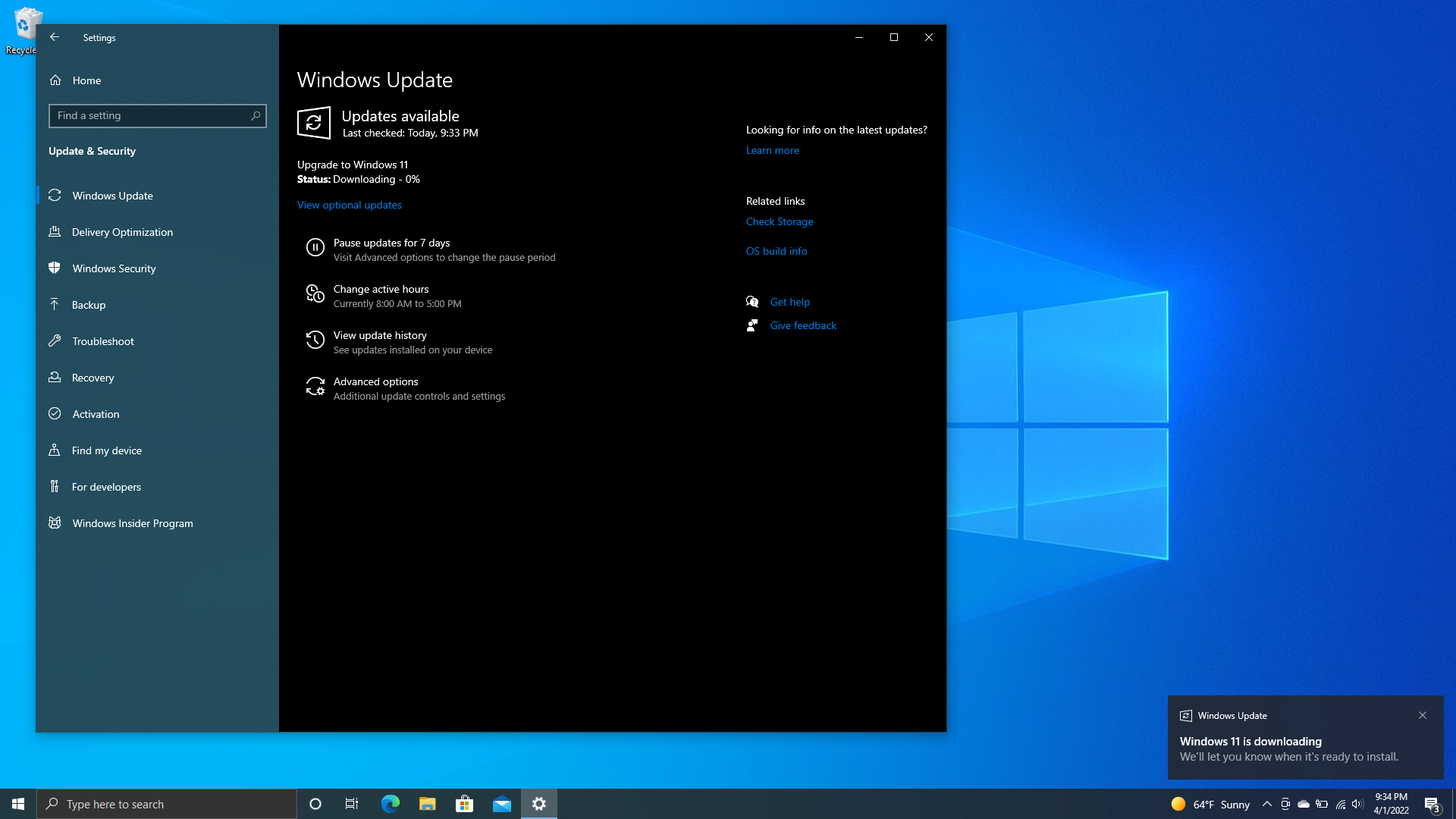 Windows 11 Update notification